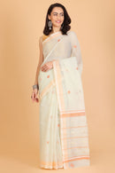 Light Green Handwoven Kota Doria Cotton Saree with Floral Art Motif