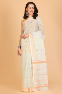 Light Green Handwoven Kota Doria Cotton Saree with Floral Art Motif