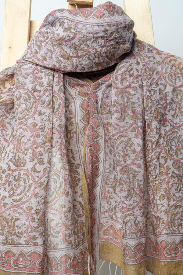 Handwoven Stole with Intricate Paisley Motifs, Natural Dyes, and Elegant Contrasting Borders