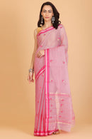 Pink Handwoven Kota Doria Cotton Saree with Small Buti