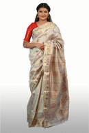 Silk and Gold Zari Mina Off White Baluchari Saree