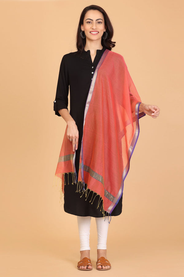 Maheshwari Cotton and Silk Plain Stole Multicolor Stole with Zari Work