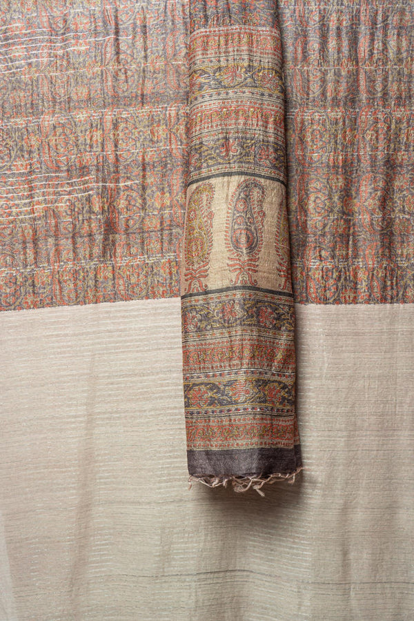 Rich Bhagalpur Handwoven Saree with Paisley Patterns, and Intricate Traditional Borders