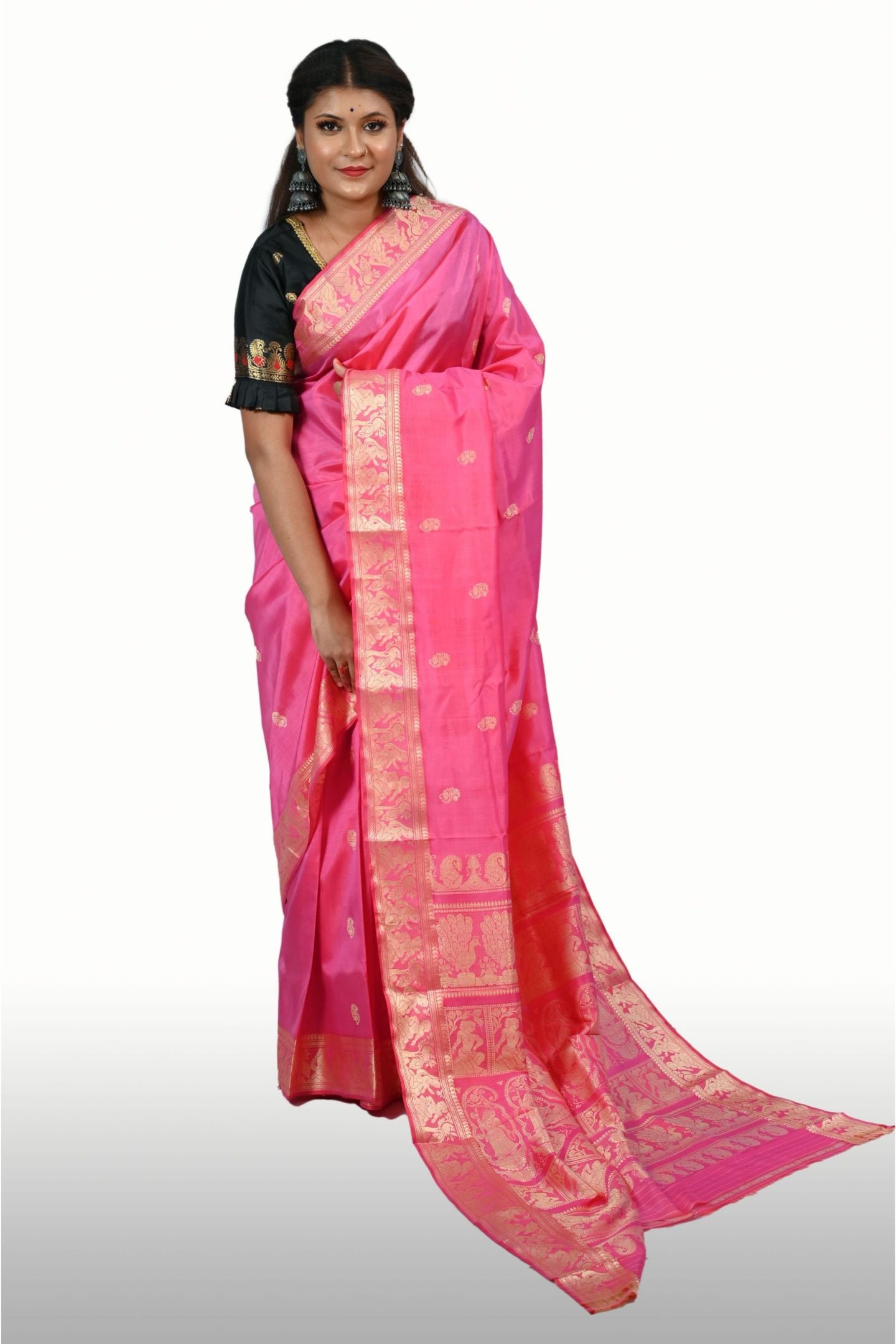 Pink Baluchari Single Colour Saree with Silk and Zaro Work