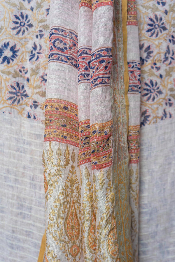 Bhagalpur Handwoven Saree with Natural Dyes, Featuring Vibrant Floral Prints and an Elegantly Detailed Border