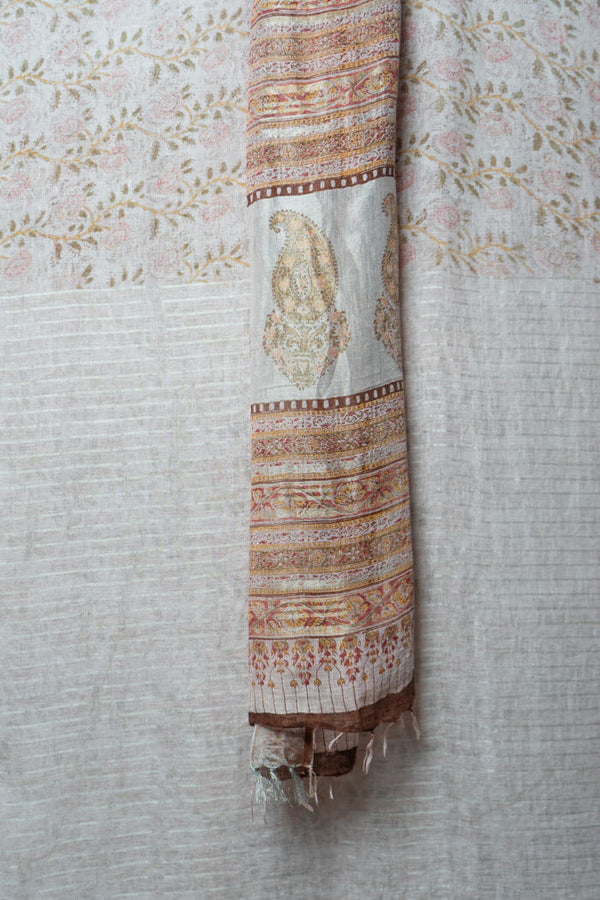 Bhagalpur Handwoven Saree with Floral Motifs, Crafted Using Natural Dyes and Elegant Borders