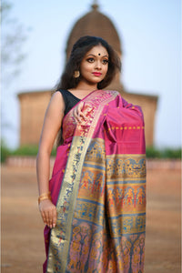 Pink and Grey Baluchari Double Meena 1000 Buti Saree