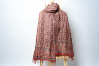 Handwoven Stole with Floral Motifs, Natural Dyes, and Traditional Striped Borders