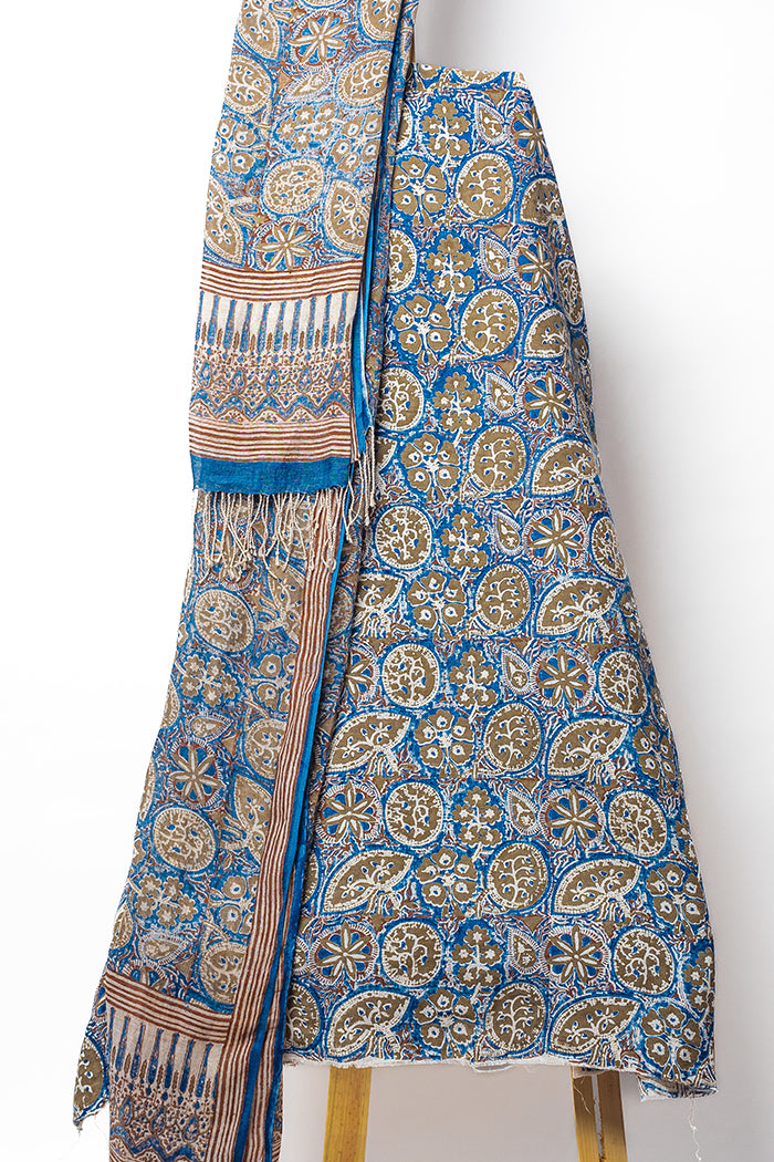 Elegant Suit with Artistic Block Prints and Floral Detailed Dupatta