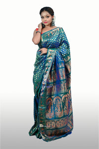 Gold Zari and Silk Temple Design Baluchari Saree