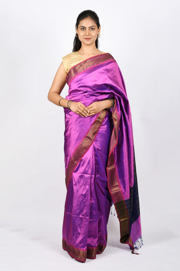 Pure Silk Handwoven Pink Maheshwari Saree with Zari Stripes and Buti Work on pallu