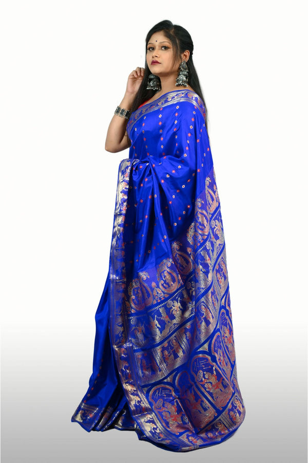 Gold Zari Meena (Tunte Colour/Firoza Colour) Baluchari Saree