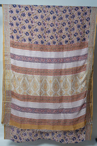 Bhagalpur Handwoven Saree with Natural Dyes, Featuring Vibrant Floral Prints and an Elegantly Detailed Border