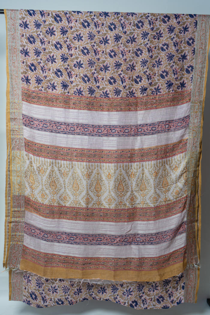 Bhagalpur Handwoven Saree with Natural Dyes, Featuring Vibrant Floral Prints and an Elegantly Detailed Border