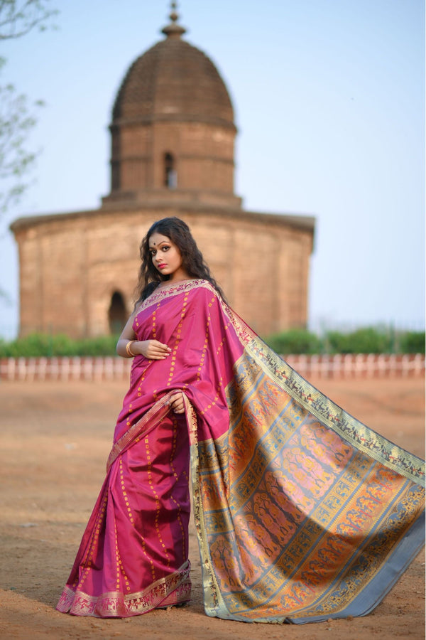 Pink and Grey Baluchari Double Meena 1000 Buti Saree