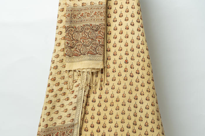 Classic Floral Suit with Intricate Handblock Patterns and Complementing Ethnic Dupatta