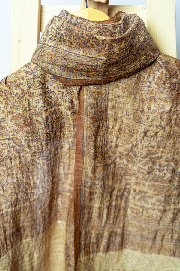 Handwoven Stole with Intricate Floral Patterns, Natural Dyes, and Broad Contrasting Striped Borders