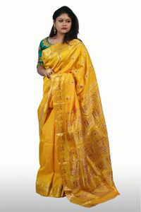 Mustard Gold Baaluchari Saree with Silk and Gold Zari Work