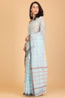 Light Blue Handwoven Kota Doria Cotton Saree with Small Buti