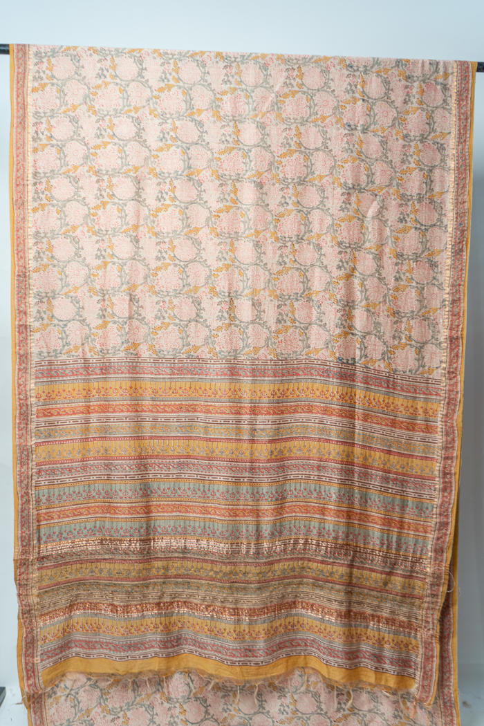 Handwoven Bhagalpur Saree with Floral Motifs, Crafted with Natural Dyes and Traditional Borders