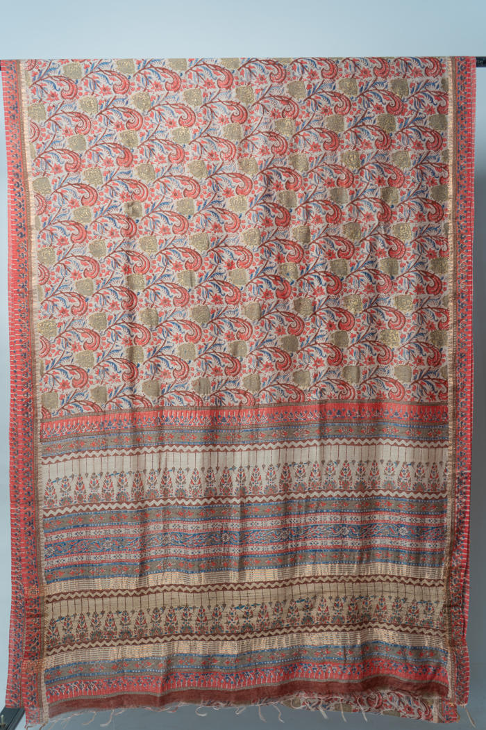 Vibrant Bhagalpur Handwoven Saree with Floral Motifs, Crafted in Natural Dyes with Detailed Borders