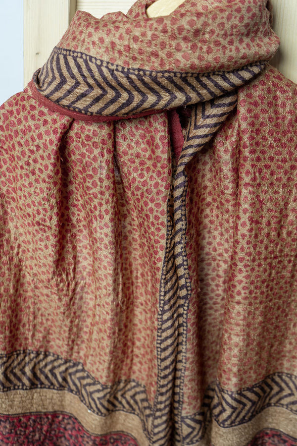 Handwoven Stole with Floral Prints, Stripes and Bold Ornamental Borders