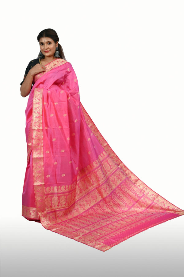 Pink Baluchari Single Colour Saree with Silk and Zaro Work