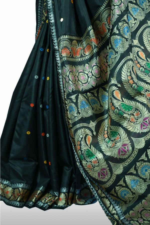 Black Baluchari Saree Without Figure Golani Buti Floral Motif Design