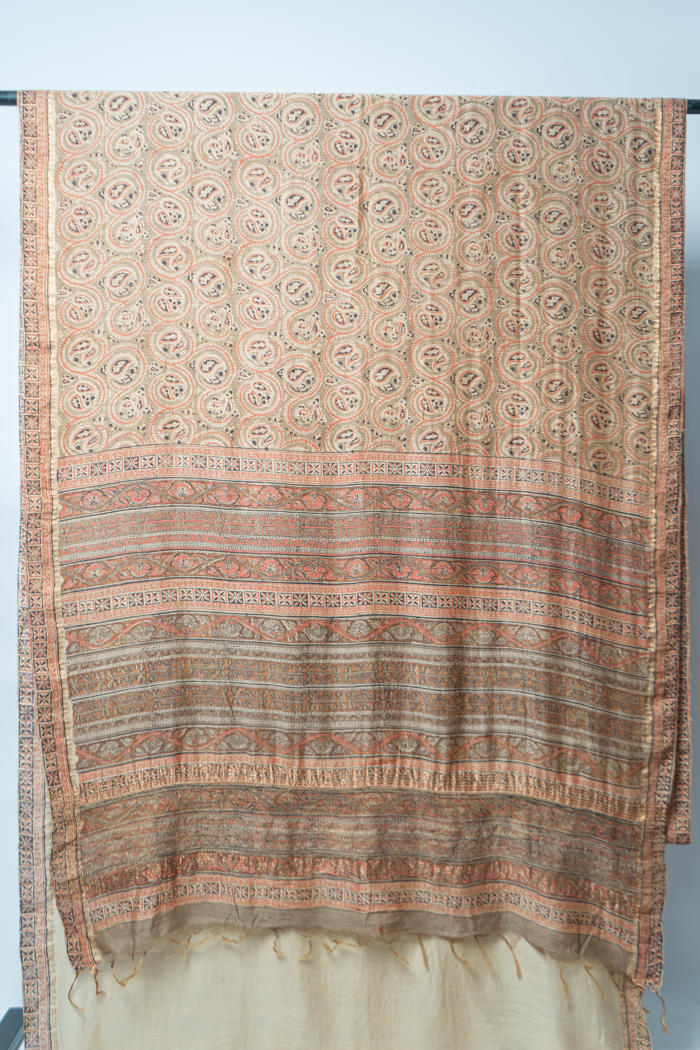 Elegant Bhagalpur Handwoven Saree, Natural Dyes, and Traditional Intricate Borders