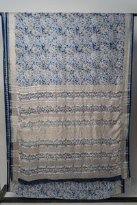 Bhagalpur Handwoven Saree with Floral Patterns, Natural Dyes, and Elegant Detailed Borders