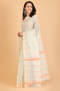 Light Green Handwoven Kota Doria Cotton Saree with Floral Art Motif