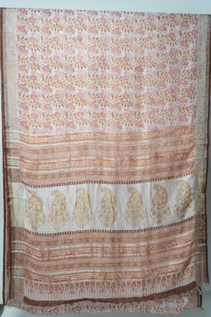 Bhagalpur Handwoven Saree with Floral Motifs, Crafted Using Natural Dyes and Elegant Borders