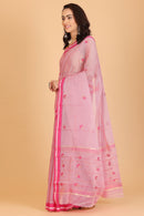 Pink Handwoven Kota Doria Cotton Saree with Small Buti