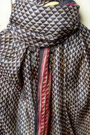 Handwoven Stole with Geometric Patterns, Crafted in Natural Dyes and Contrasting Borders