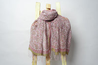Handwoven Stole with Intricate Paisley Motifs, Natural Dyes, and Elegant Contrasting Borders