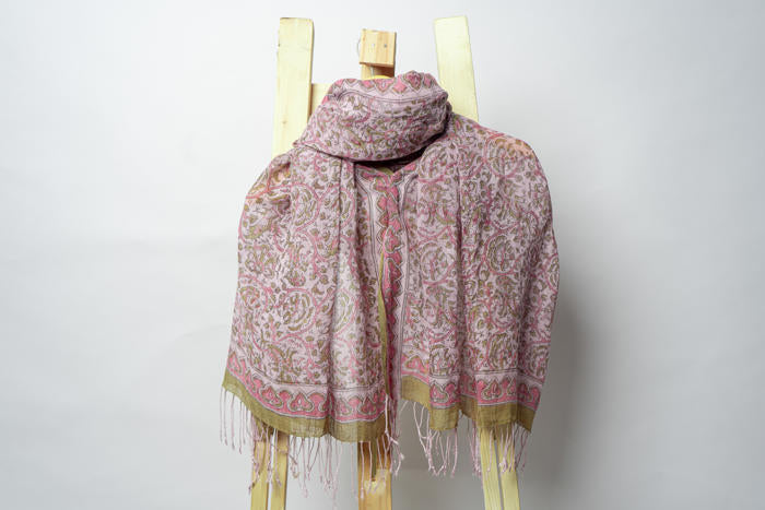 Handwoven Stole with Intricate Paisley Motifs, Natural Dyes, and Elegant Contrasting Borders
