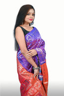 Royal Blue and Orange Handwoven Silk Baluchari saree with Blouse Piece