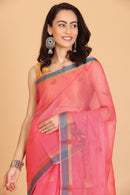 Red Handwoven Kota Doria Cotton Saree with Floral Art Motif