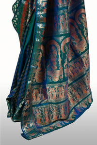 Gold Zari and Silk Temple Design Baluchari Saree