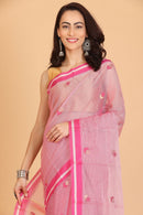 Pink Handwoven Kota Doria Cotton Saree with Small Buti