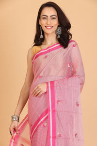 Pink Handwoven Kota Doria Cotton Saree with Small Buti