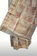 Silk and Gold Zari Mina Off White Baluchari Saree
