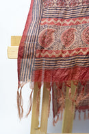 Handwoven Stole with Floral Motifs, Natural Dyes, and Traditional Striped Borders