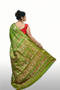 Gold Zari 1000 Buti Green Baluchari Saree Including Blouse Piece