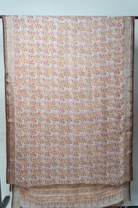 Bhagalpur Handwoven Saree with Floral Motifs, Crafted Using Natural Dyes and Elegant Borders