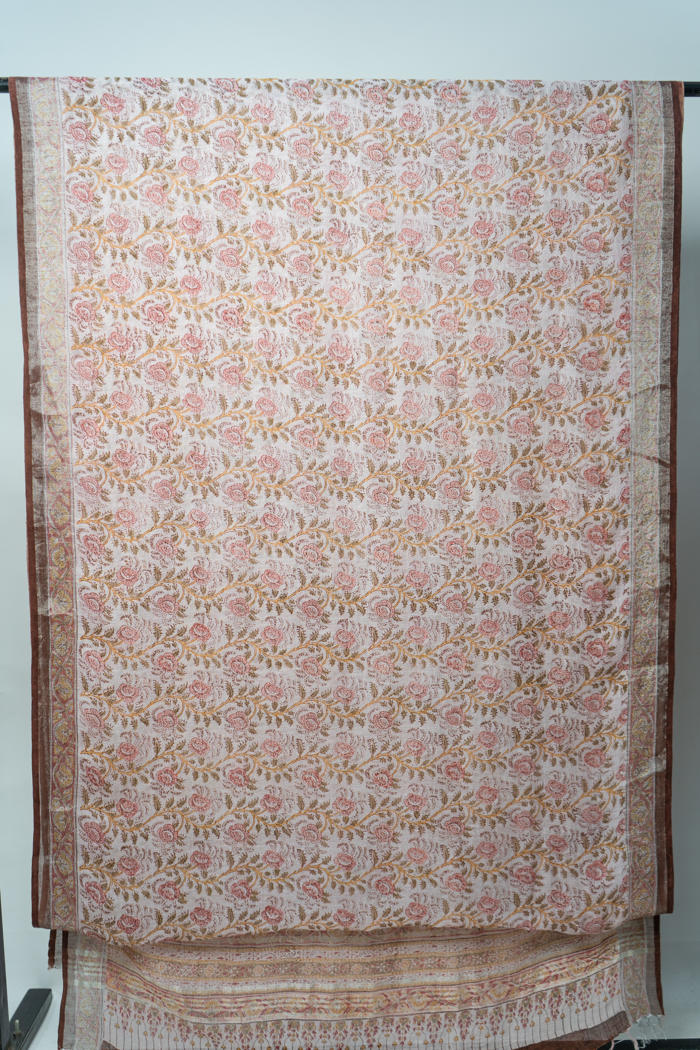 Bhagalpur Handwoven Saree with Floral Motifs, Crafted Using Natural Dyes and Elegant Borders