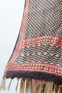 Handwoven Stole with Geometric Patterns, Crafted in Natural Dyes and Contrasting Borders