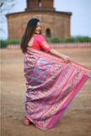 Navy Blue & Maroon 1000 Buti Triple Meena Baluchari Saree