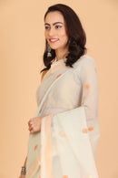 Light Green Handwoven Kota Doria Cotton Saree with Floral Art Motif