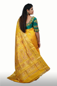Mustard Gold Baaluchari Saree with Silk and Gold Zari Work